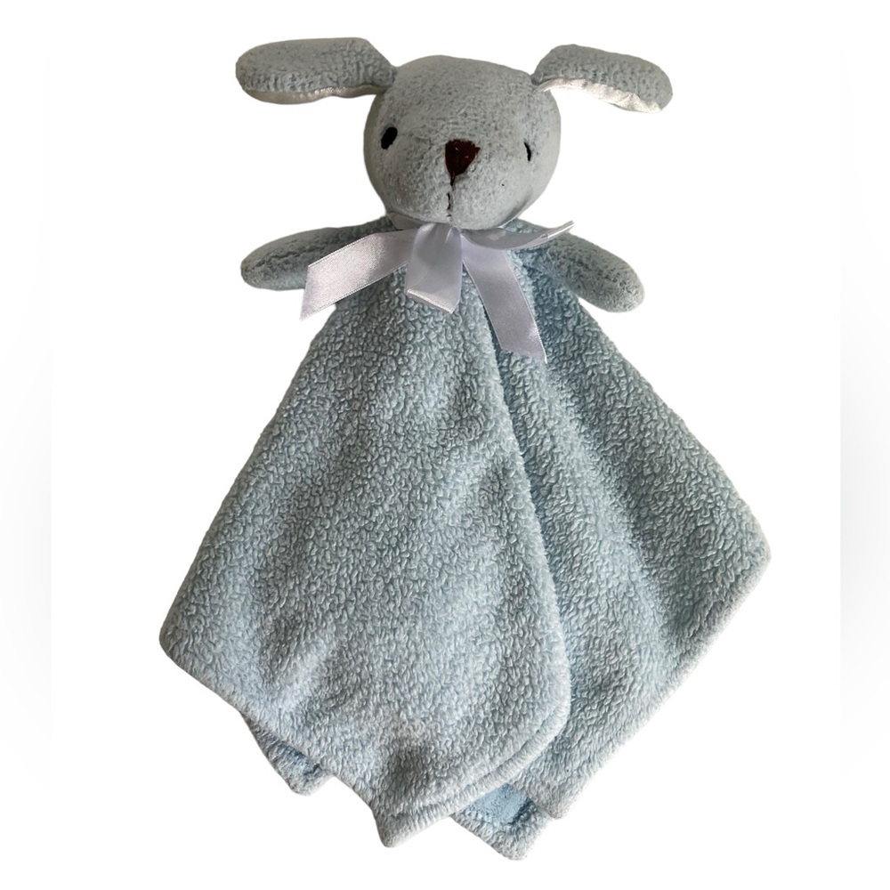 Lambs & Ivy Blue Puppy Bunny Lovey Blanket 17" Plush 2009 White Satin Ears